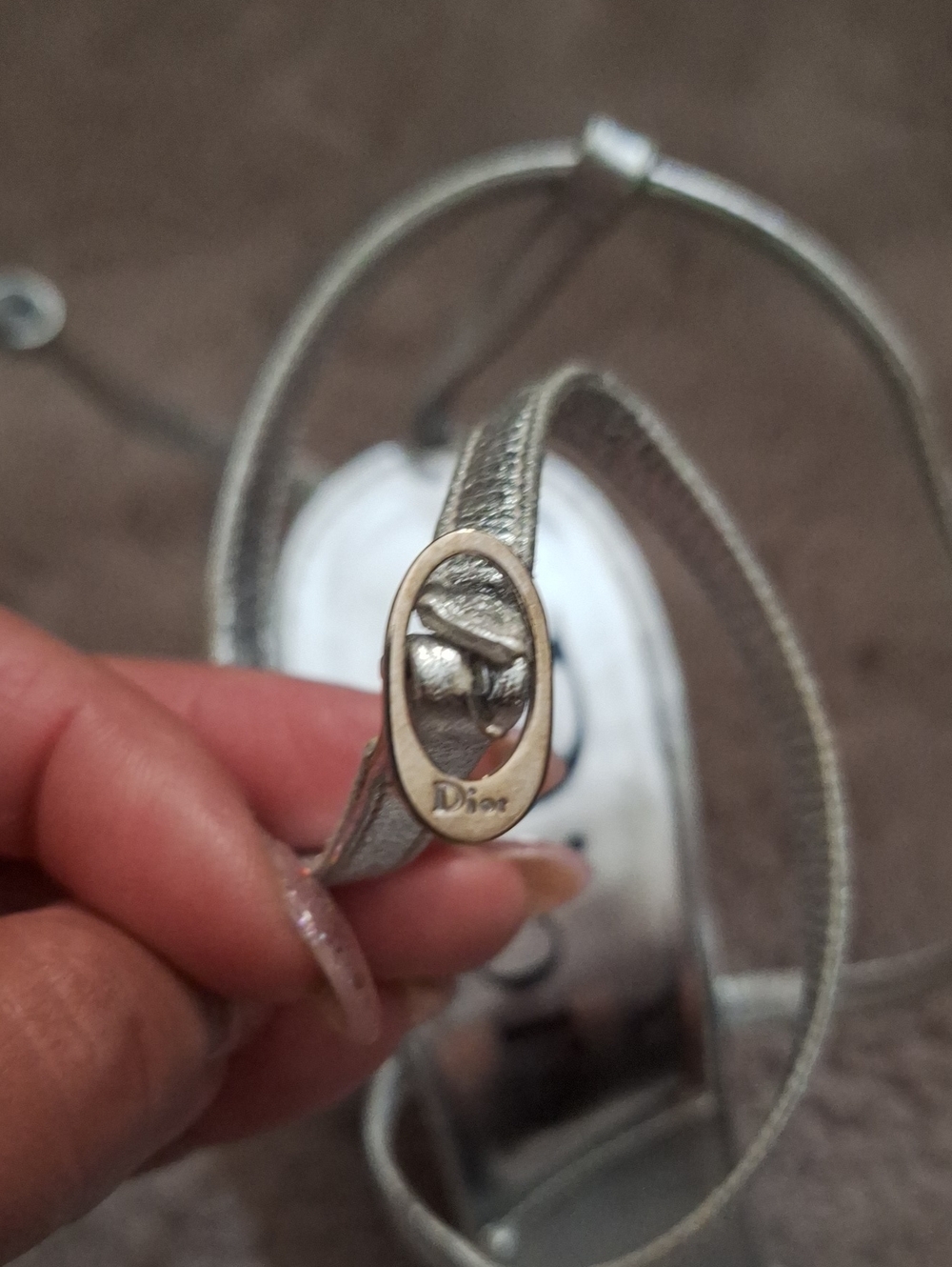 Dior Metallic Silver Crystal Buckle Heeled Sandals. Authentic - Picture 4 of 5